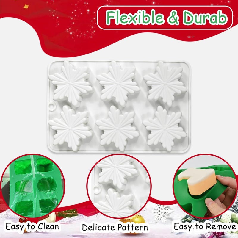 Mtruil 1 Pcs Snowflake Silicone Mold Christmas Chocolate Cake Molds Holiday Candy Baking Fondant Molds Christma Silicone Trays Pan Mold Festival Handmade Soap Ice Cube Biscuit Moulds - Image 2